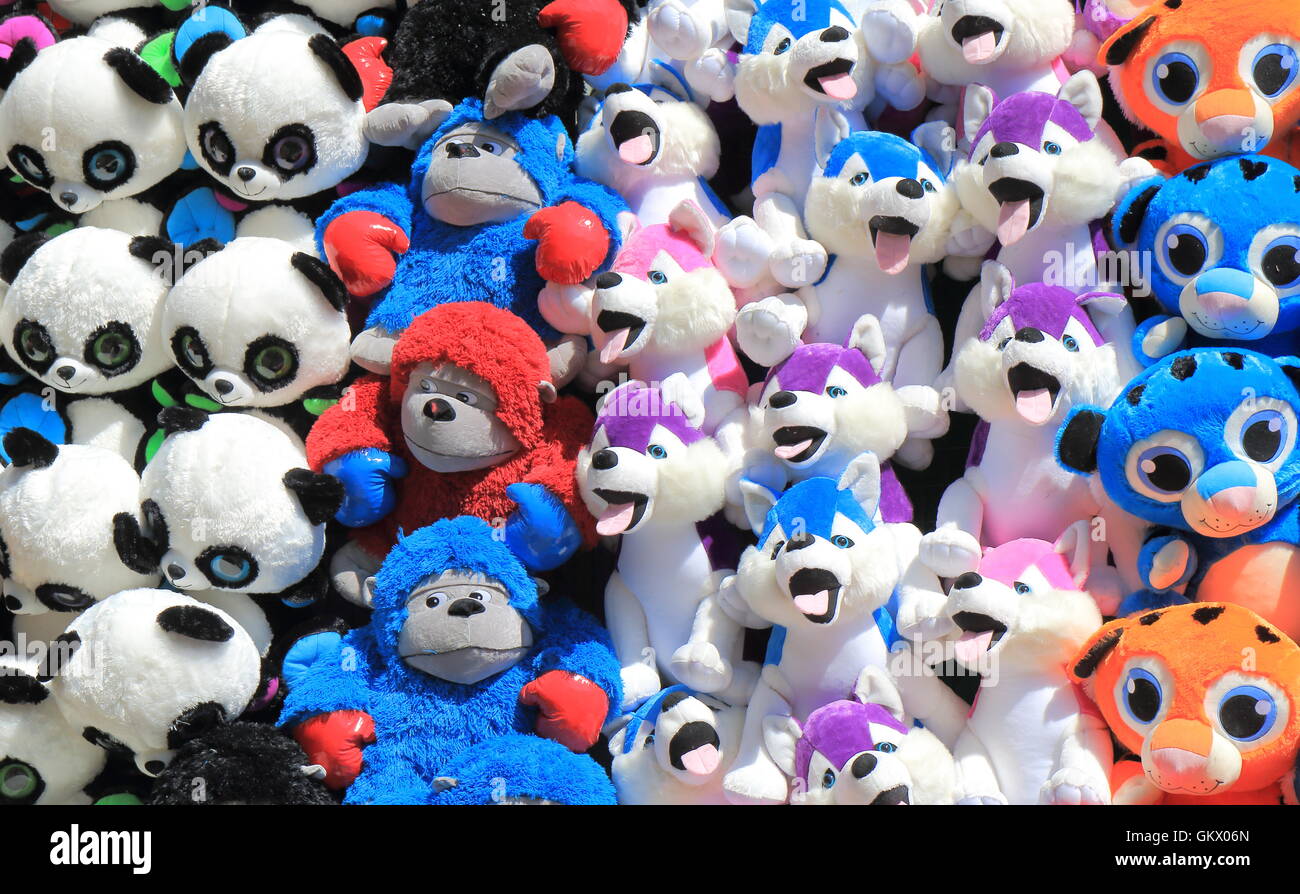 Stuffed toys game prizes display at Moomba Festival in Melbourne