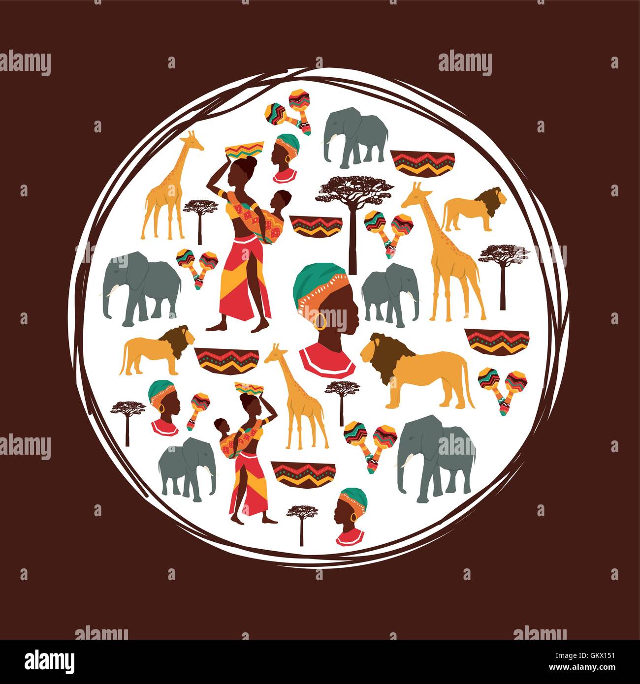Africa design. seal stamp shape. culture icon set, vector graph Stock ...