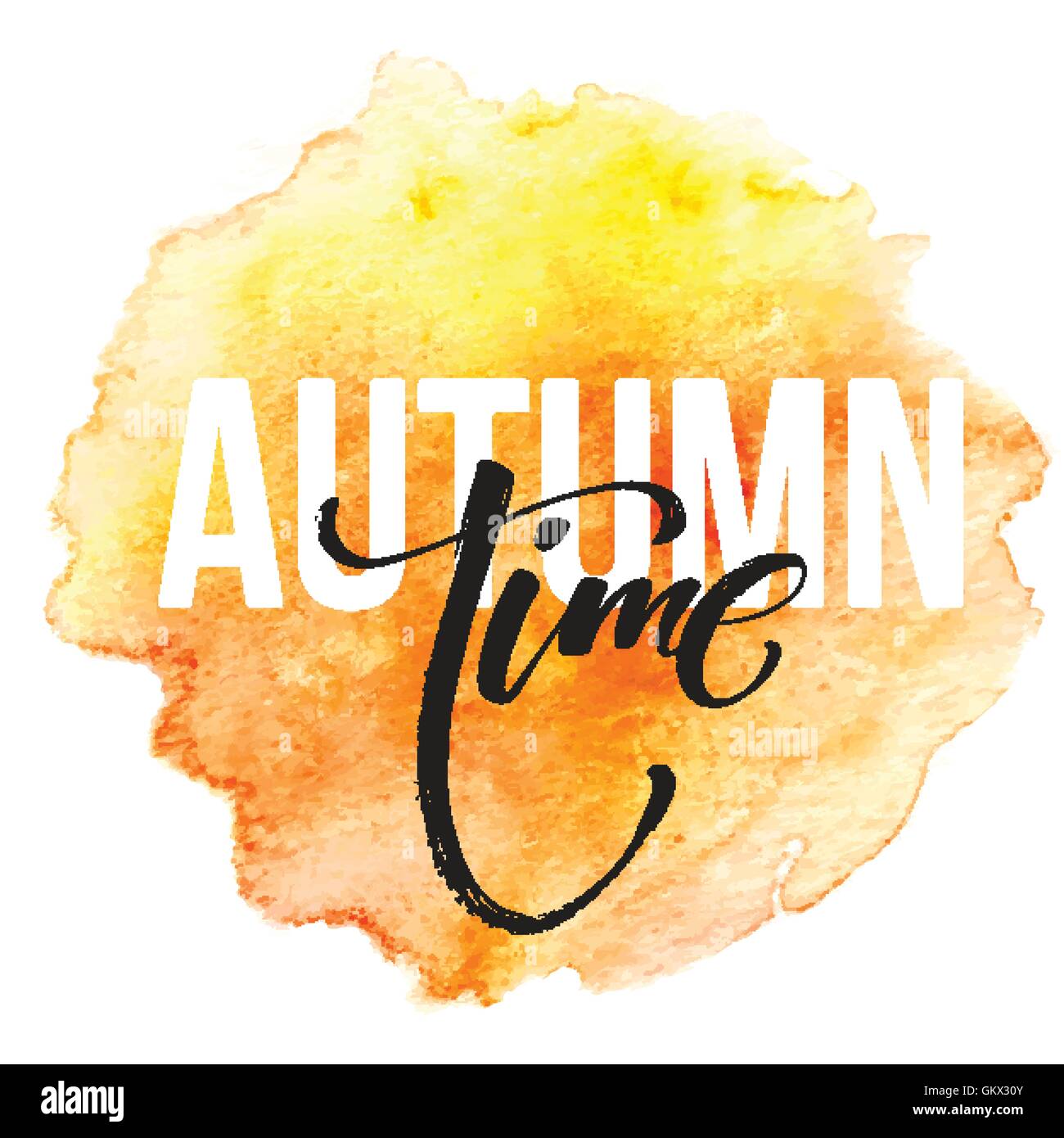 Fall time poster with colorful watercolor leaves. Vector illustration Stock Vector