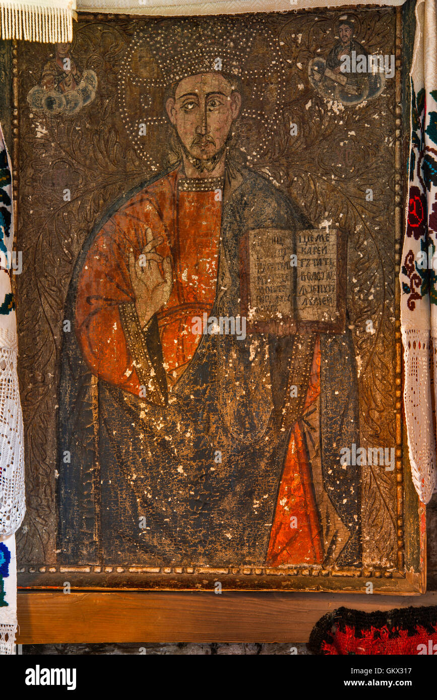 Icon at Saint Parascheva Church in Budesti Susani, wooden church, built in 1532, village of Budesti, Maramures Region, Romania Stock Photo