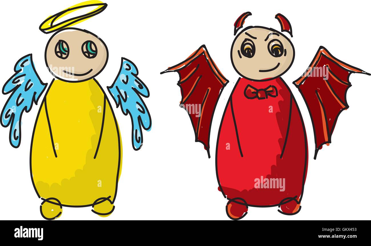 Drawn colored angel and devil Stock Vector