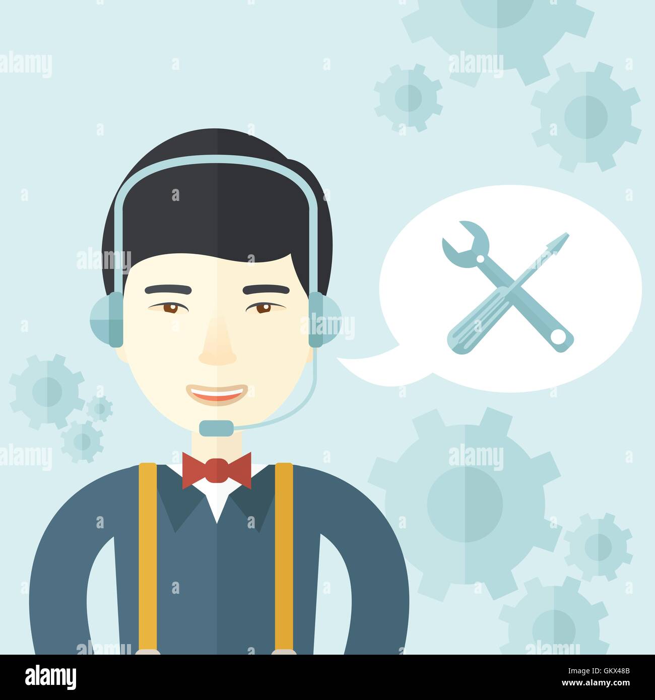 Japanese operator with headset as customer service Stock Vector
