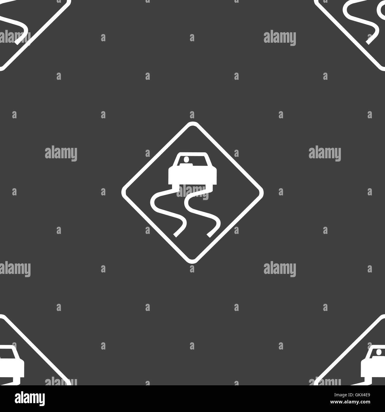 Road slippery icon sign. Seamless pattern on a gray background. Vector Stock Vector