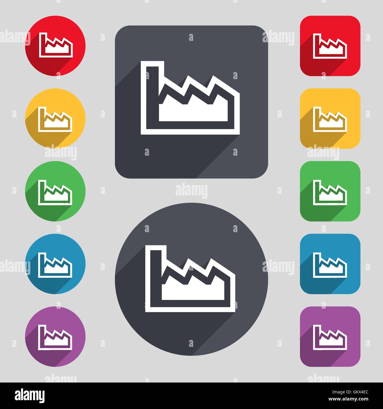 Chart icon sign. A set of 12 colored buttons and a long shadow. Flat ...