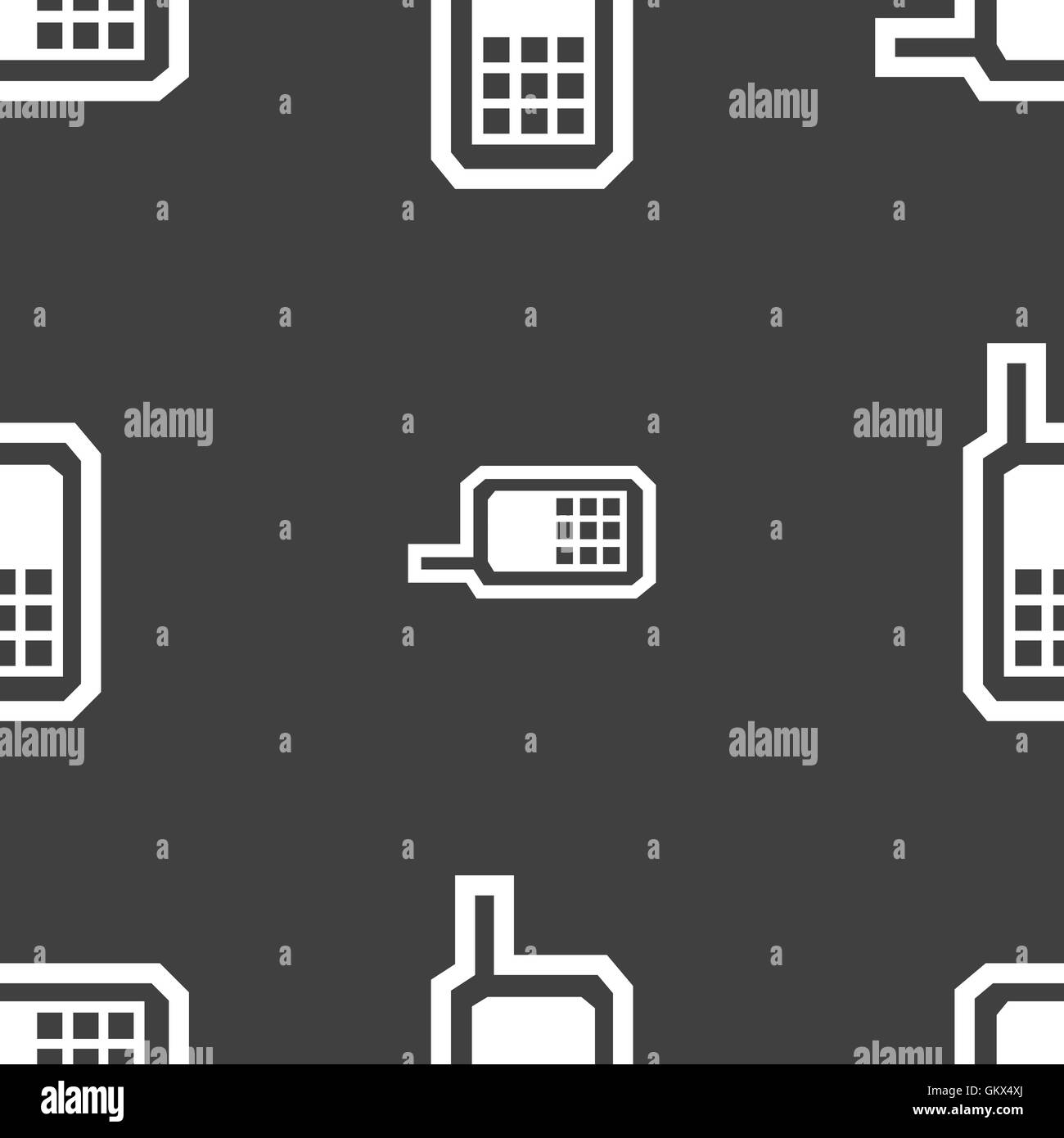 Mobile phone icon sign. Seamless pattern on a gray background. Vector ...