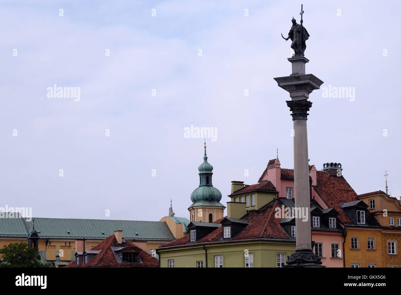 View of King Zygmunt III Waza column at royal castle square in the old town Stare Miasto of Warsaw, Poland Stock Photo