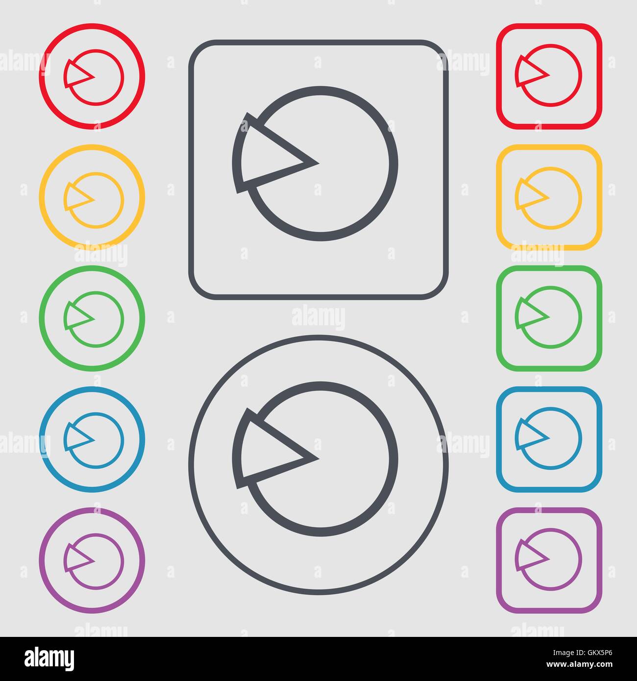 Pie chart graph icon sign. symbol on the Round and square buttons with ...