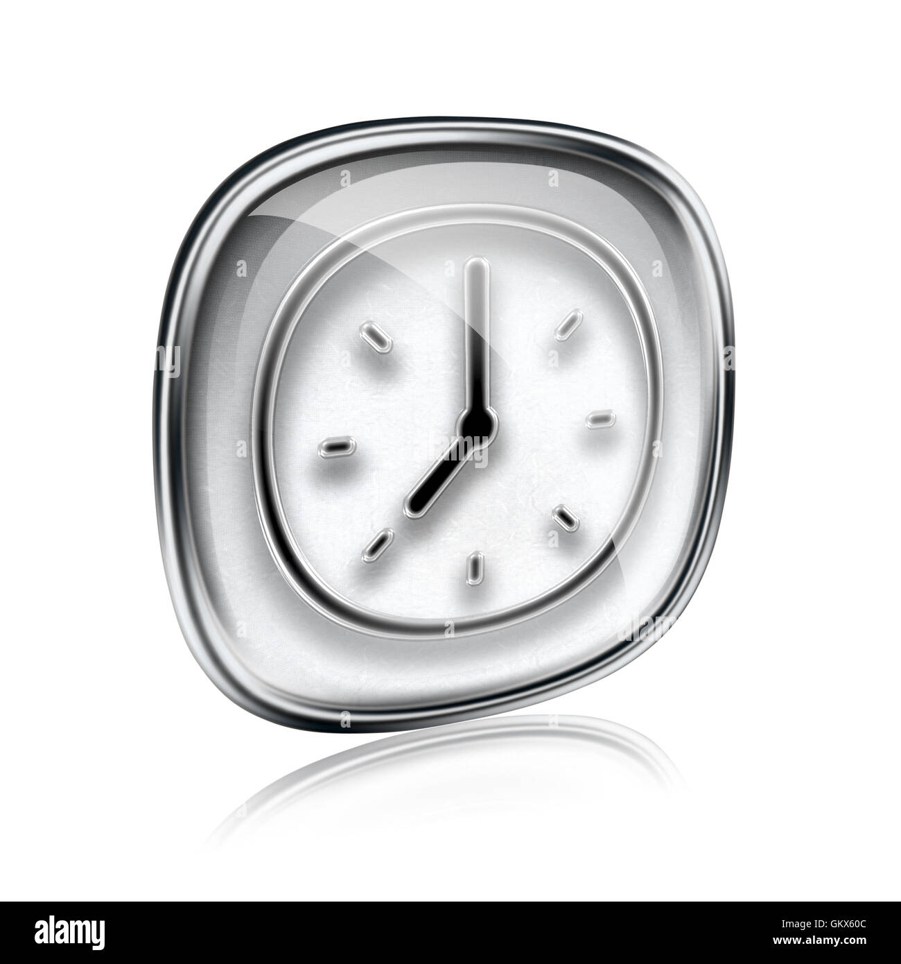 clock icon grey glass, isolated on white background Stock Photo