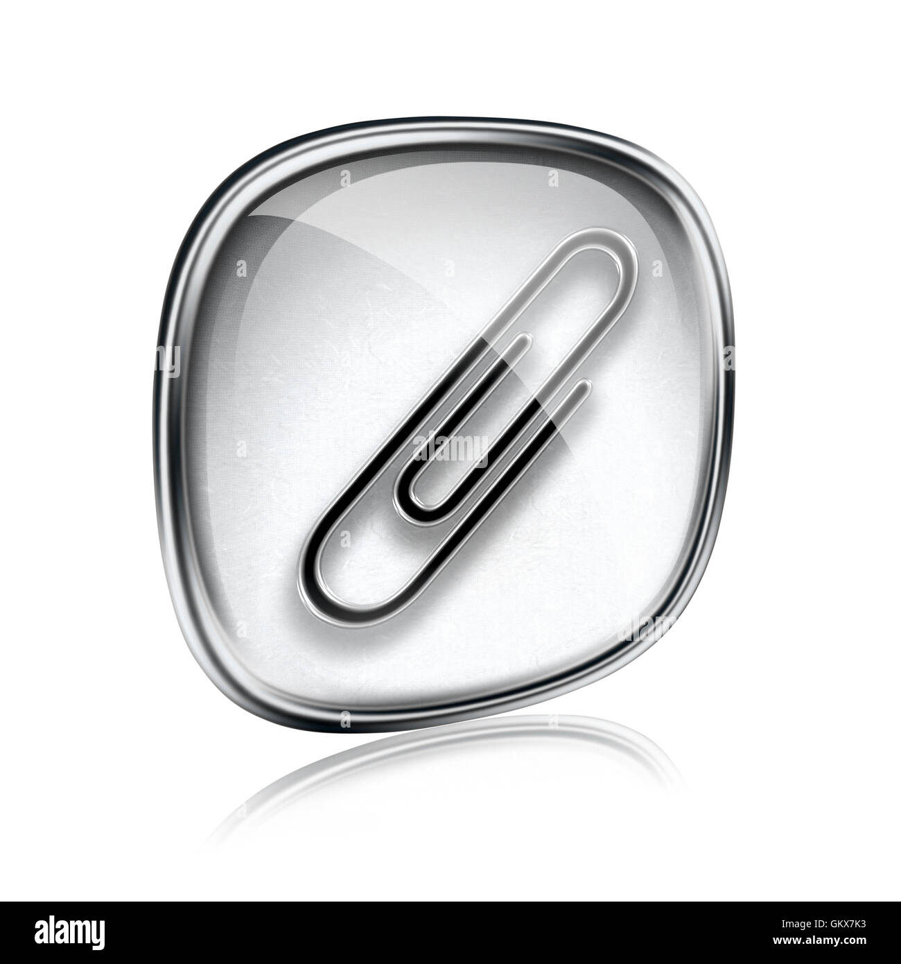 Paperclip icon grey glass, isolated on white background Stock Photo