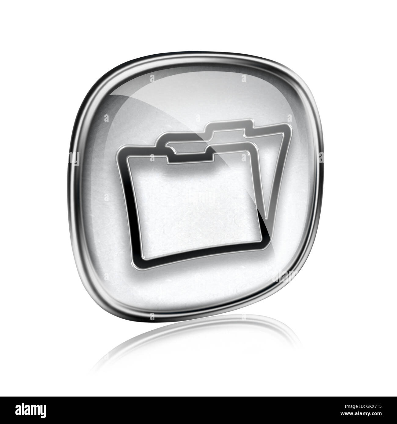 Folder icon grey glass, isolated on white background Stock Photo