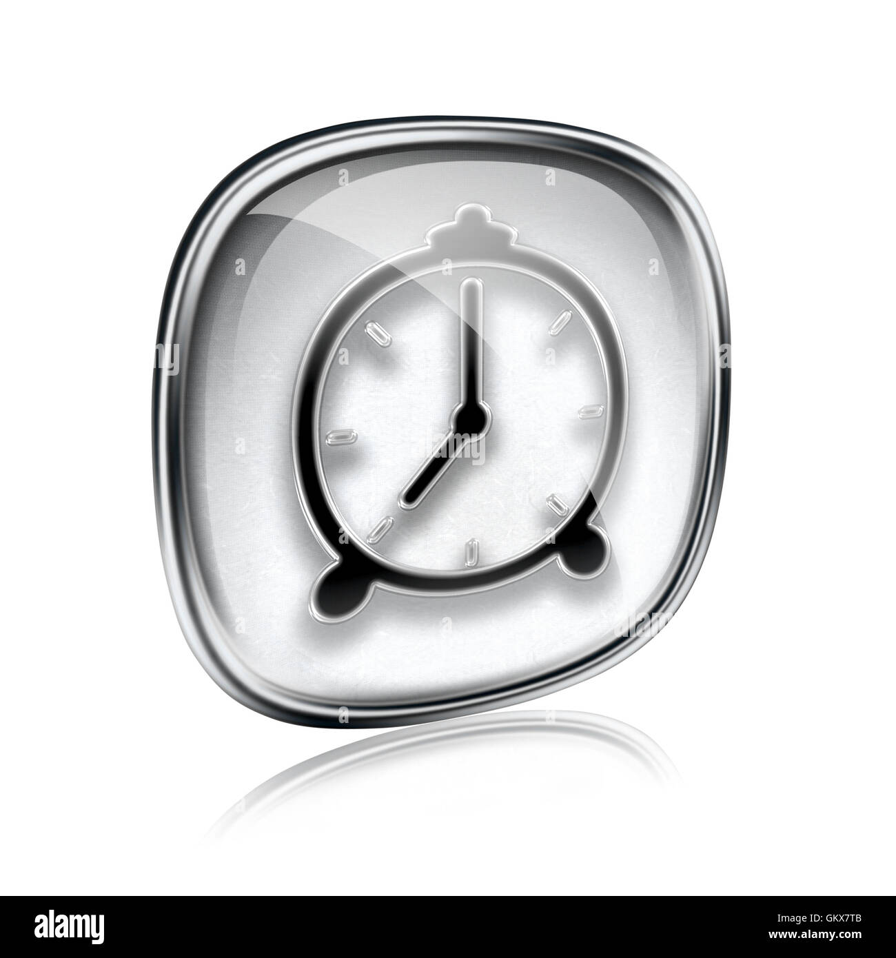 Clock icon grey glass, isolated on white background Stock Photo