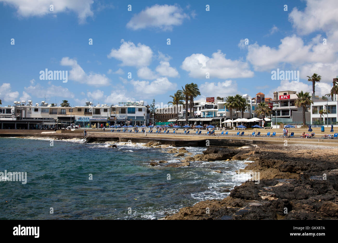 Touristic Area on along Promenade in Paphos - Cyprus Stock Photo