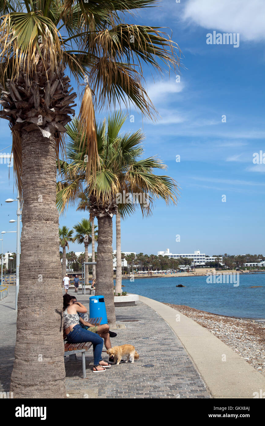 People on Bench in Touristic Area along Promenade in Paphos - Cyprus ...