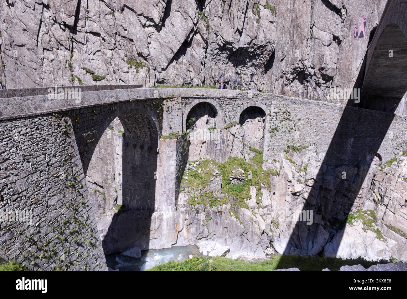 Devil's bridge at St. Gotthard pass on the Swiss alps Stock Photo