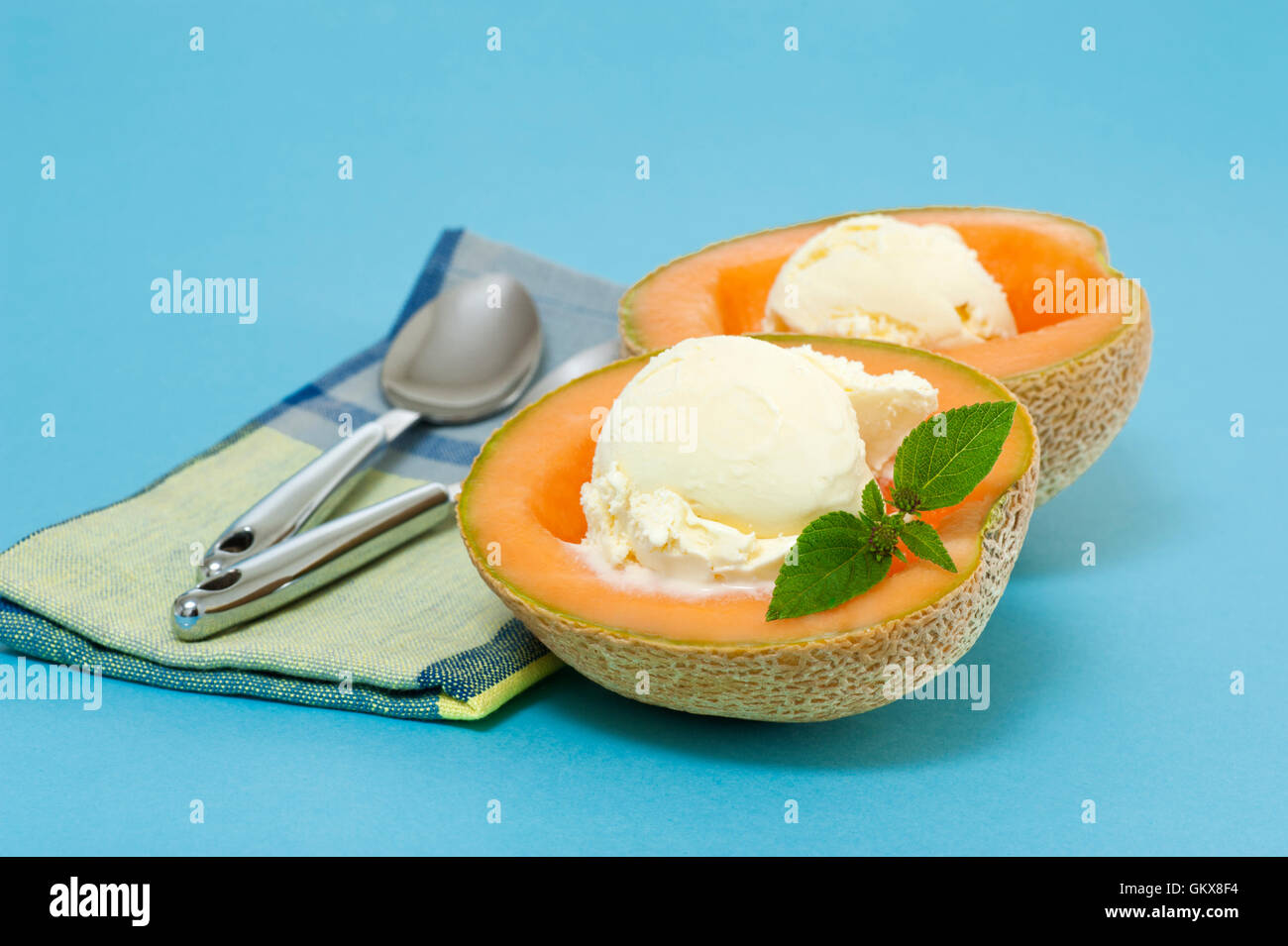 Cantaloupe and Ice Cream Stock Photo Alamy