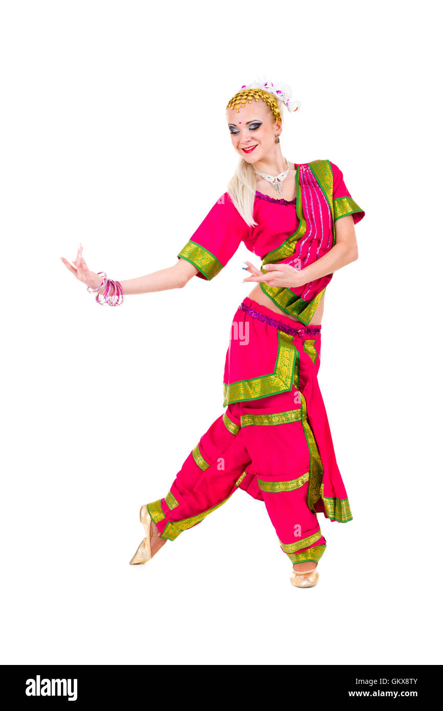 full length portrait of indian woman dancing Stock Photo