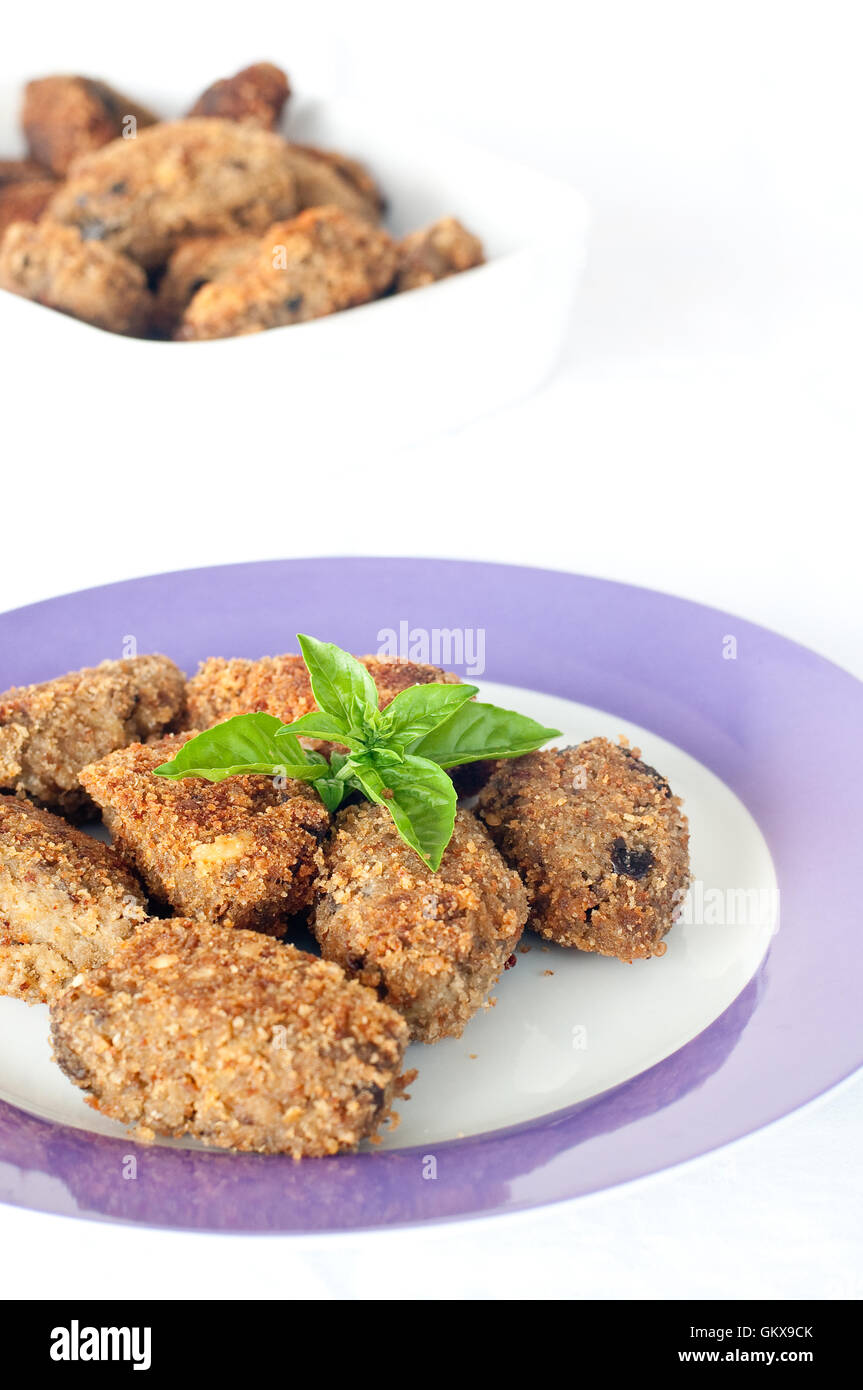fried fritters in eggplant with parmesan olive oil aubergine background baigan baingan brinjal