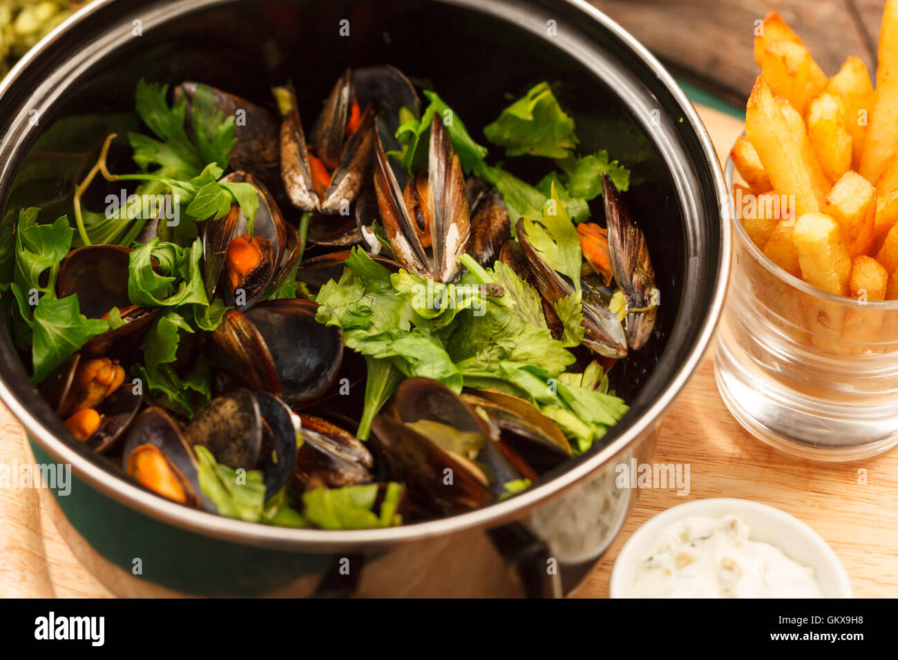 mussels with french fries Stock Photo Alamy