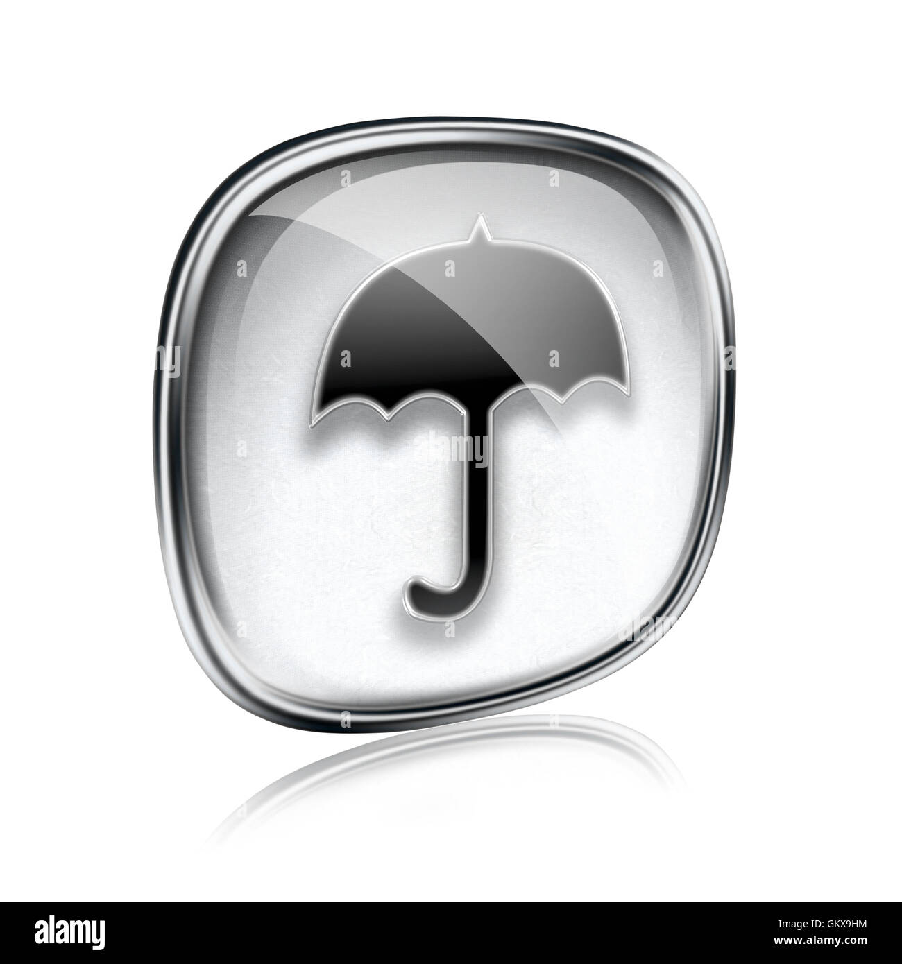 Umbrella icon grey glass, isolated on white background Stock Photo
