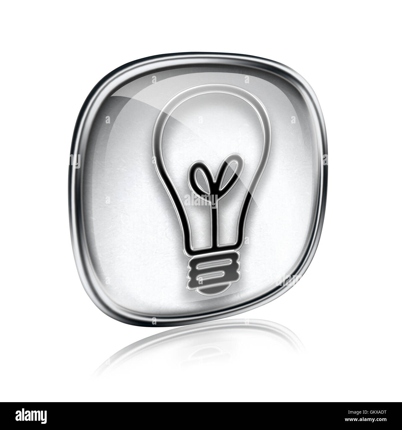 Light bulb Icon grey glass, isolated on white background Stock Photo