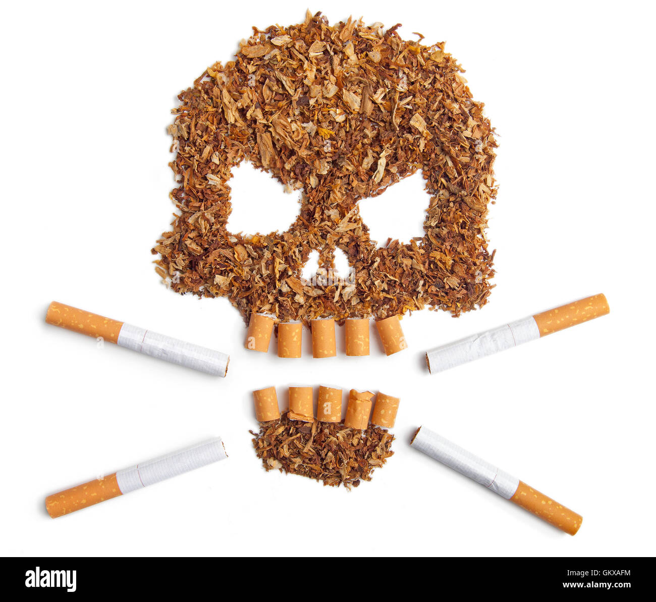 Death sign skull made of Tobacco ΓÇô Smoking metaphor Stock Photo