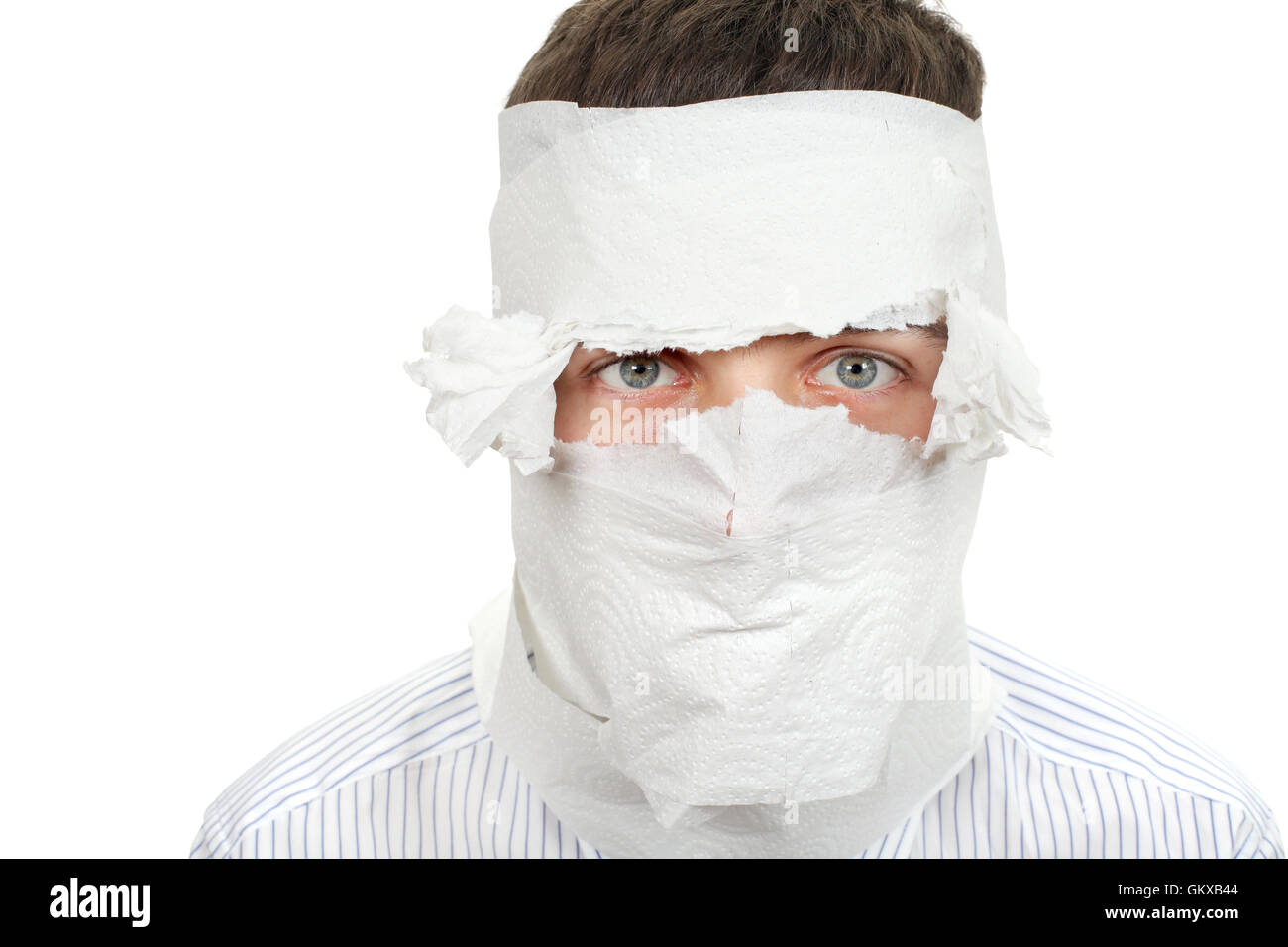 Man Wrapped In Toilet Paper Stock Photo