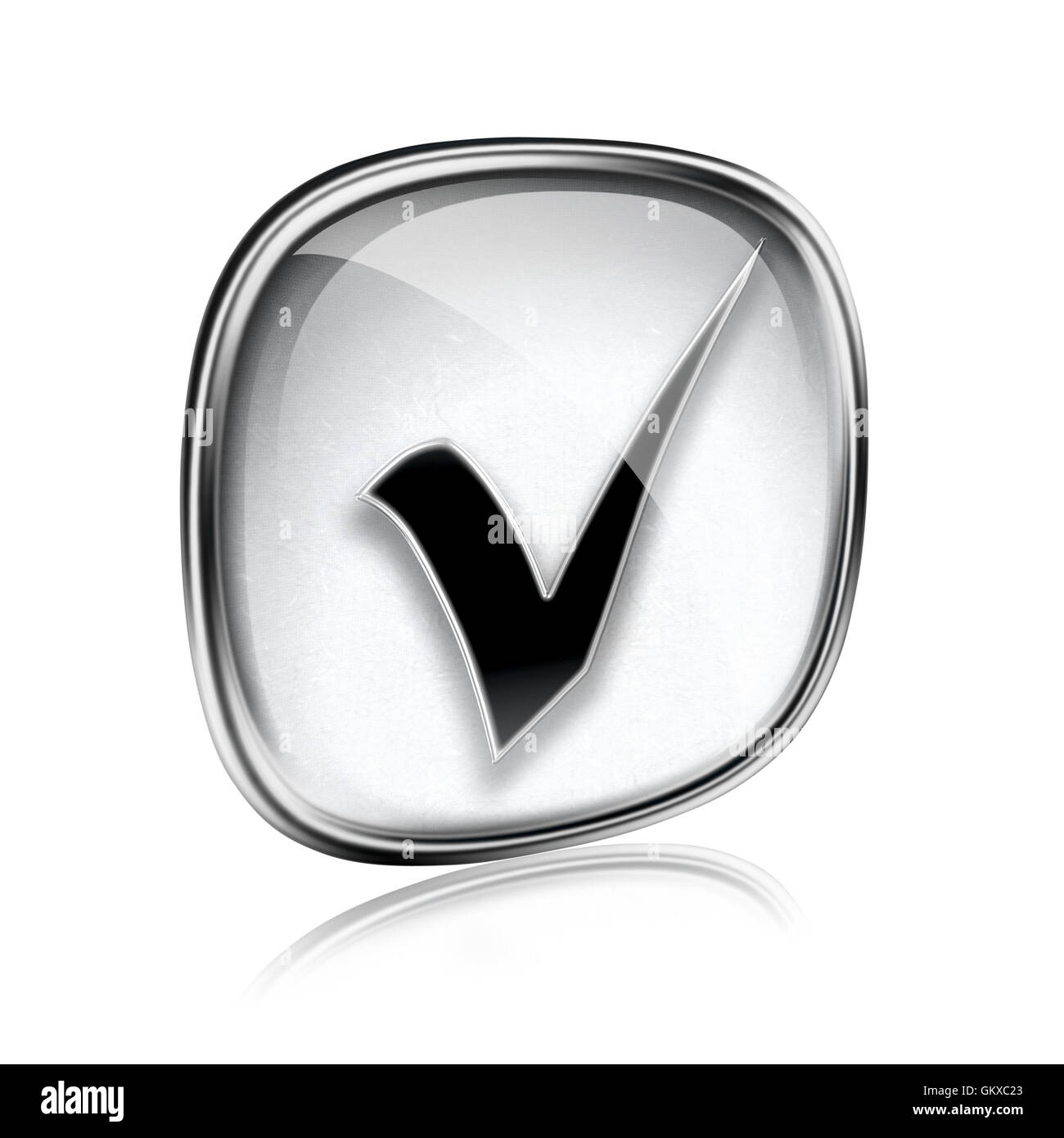 check icon grey glass, isolated on white background Stock Photo - Alamy