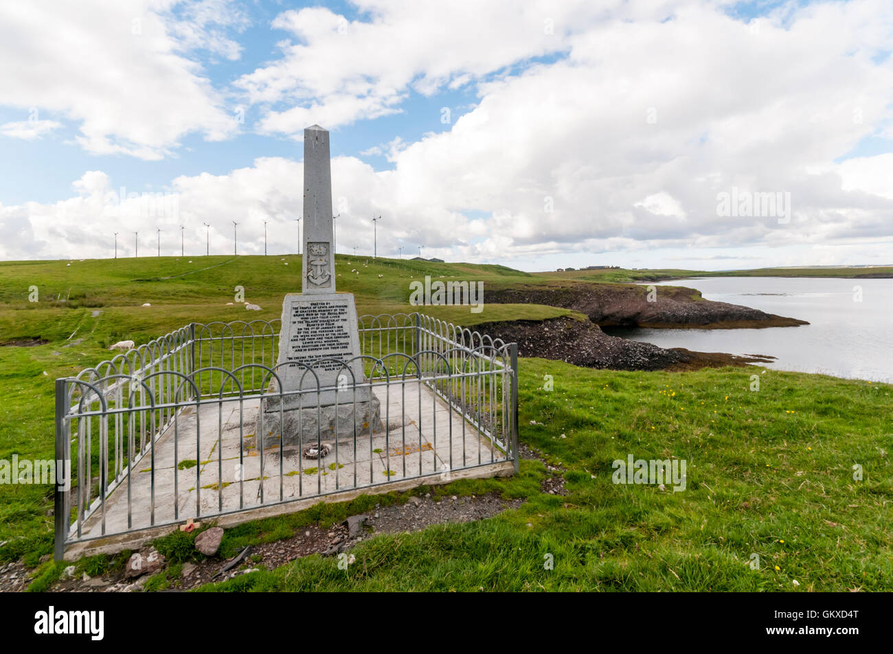 Memorial to the yacht HMY Iolaire which sank in 1919 after hitting the Beasts of Holm on the Isle of Lewis. SEE DETAILS IN DESC. Stock Photo