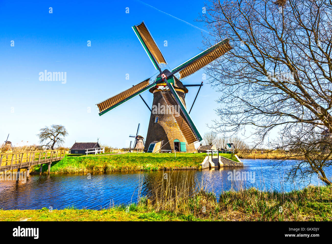 traditional Holland countryside - windmills of Kinderdijk Stock Photo