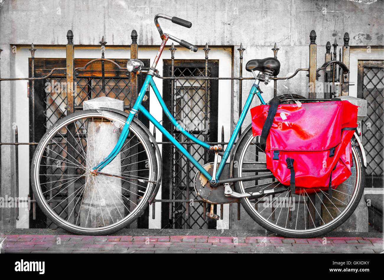 Old bike in Amsterdam,artistic picture in retro style,holland. Stock Photo