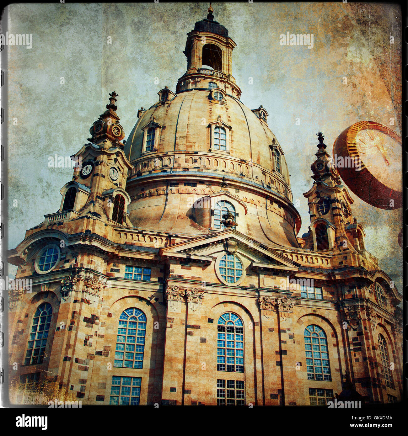 Dresden, Frauenkirche cathedral. Germany, artwork in retro style Stock Photo