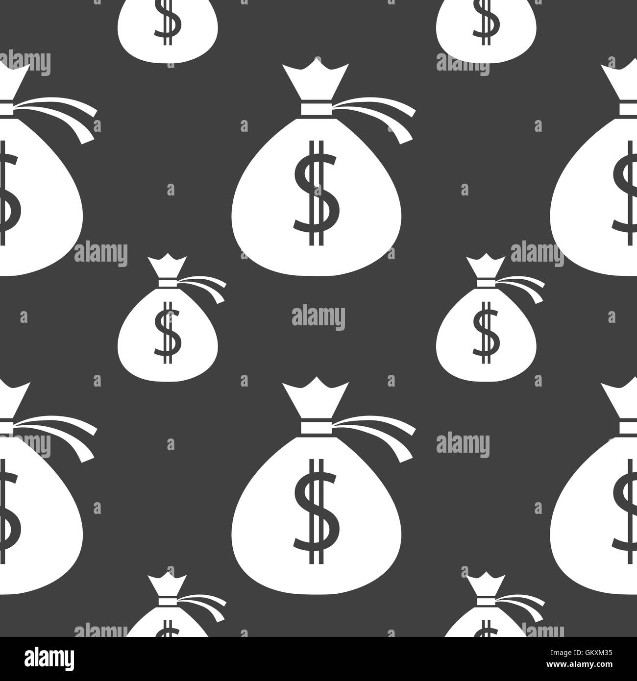 Money bag icon sign. Seamless pattern on a gray background. Vector Stock Vector
