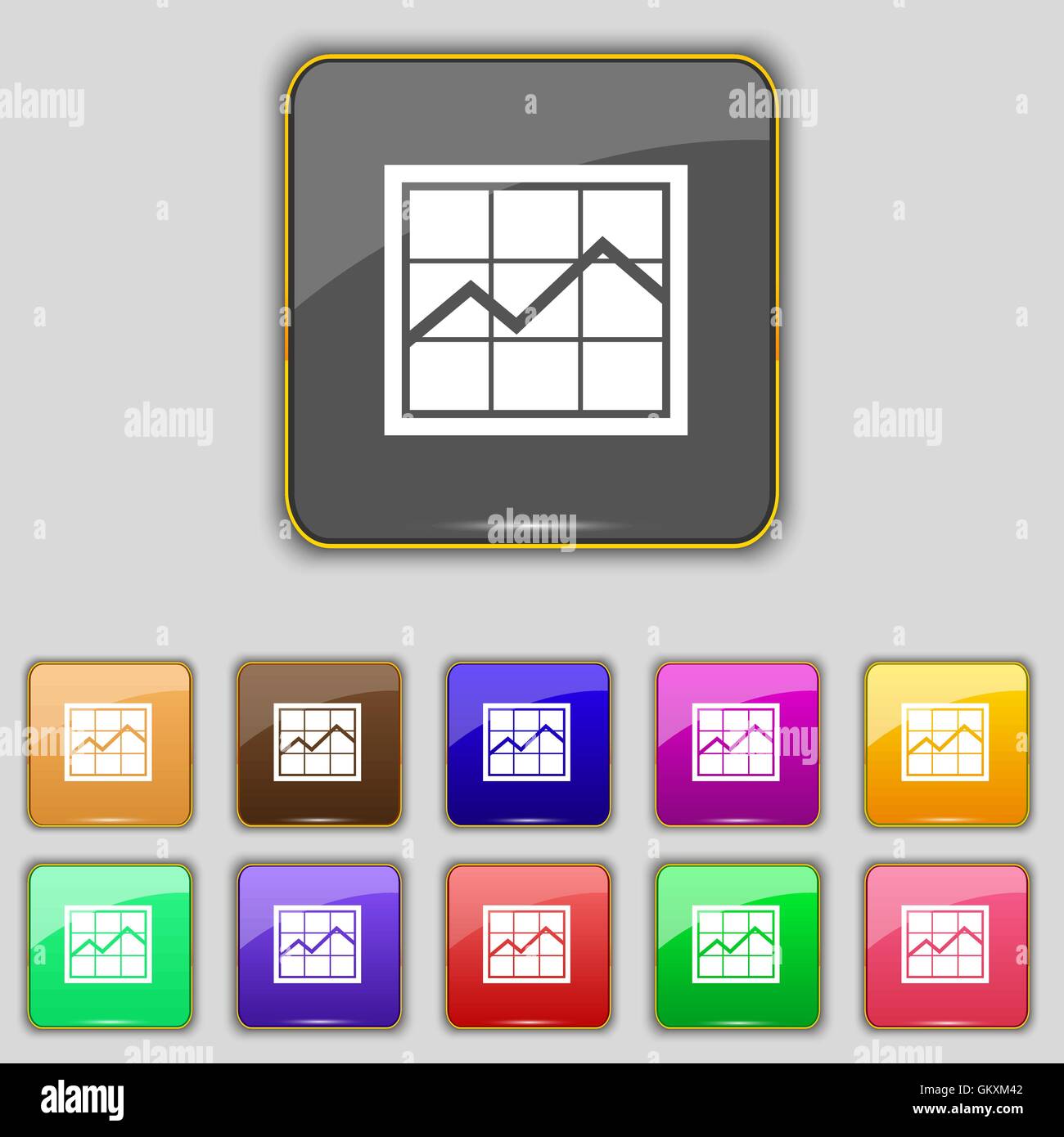 Chart icon sign. Set with eleven colored buttons for your site. Vector ...