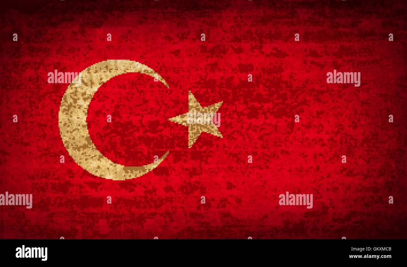 Flags Turkey with dirty paper texture. Vector Stock Vector
