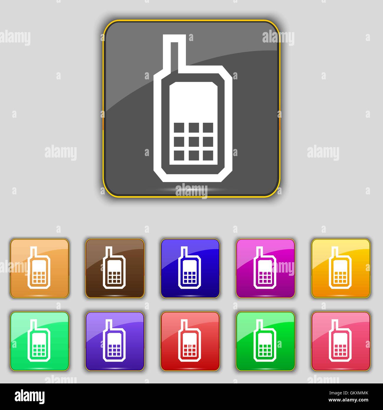 Mobile phone icon sign. Set with eleven colored buttons for your site ...