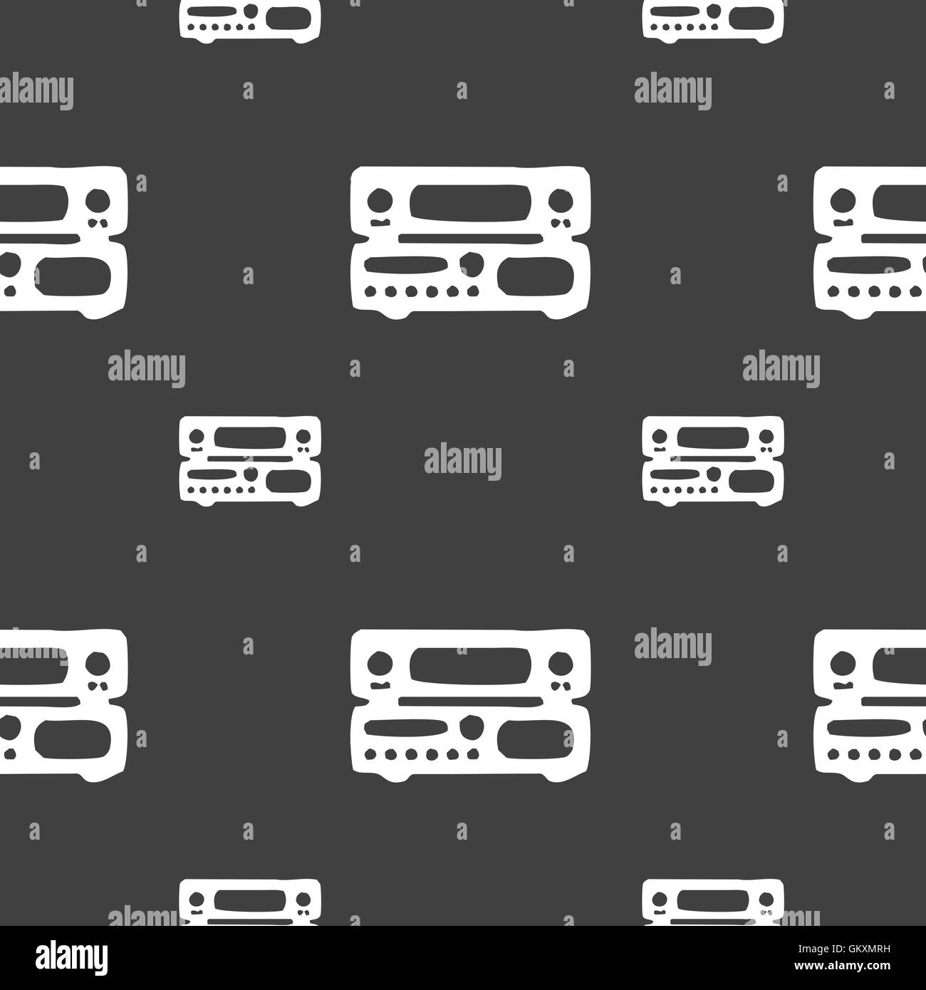 radio, receiver, amplifier icon sign. Seamless pattern on a gray background. Vector Stock Vector
