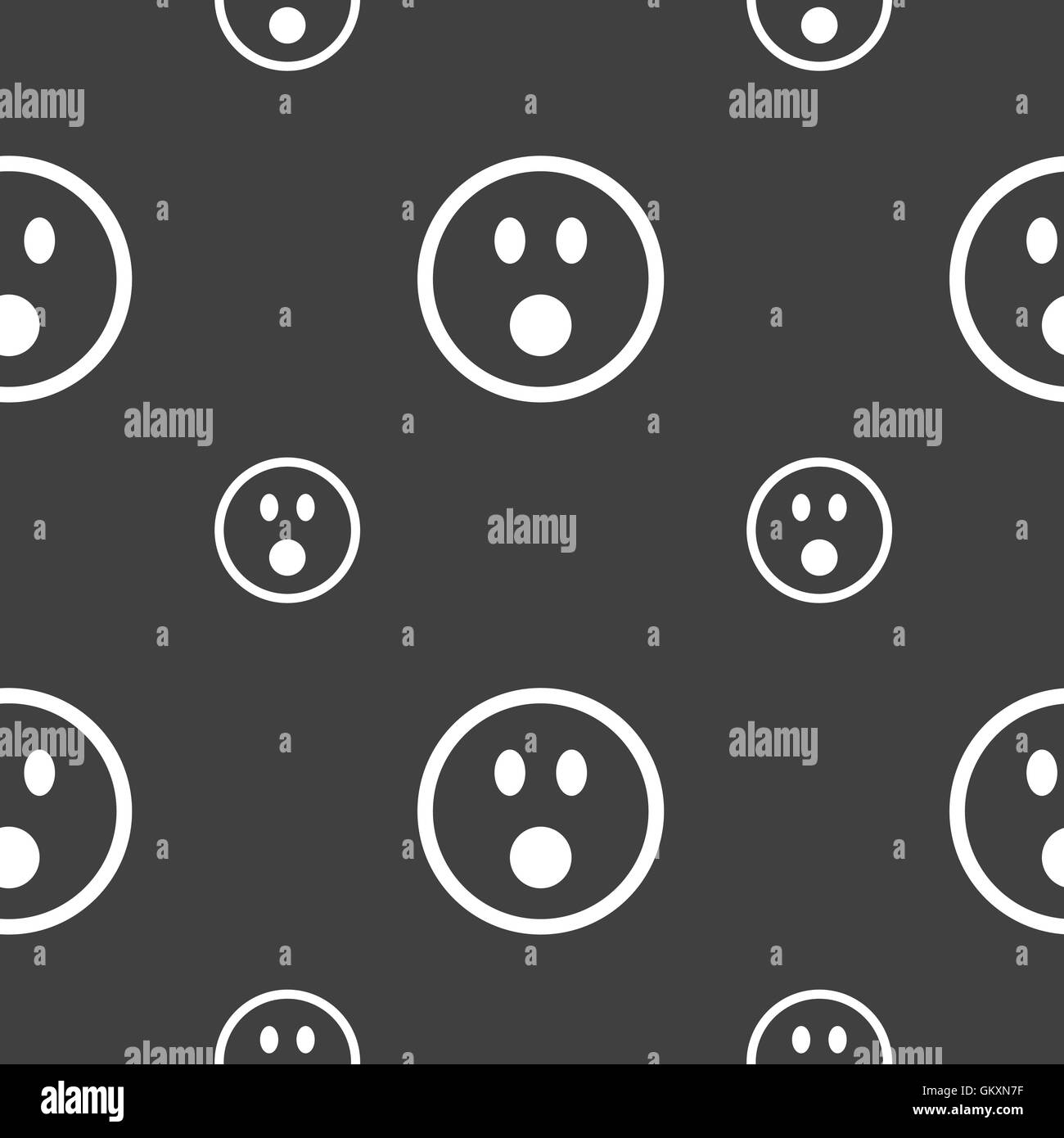 Shocked Face Smiley icon sign. Seamless pattern on a gray background ...