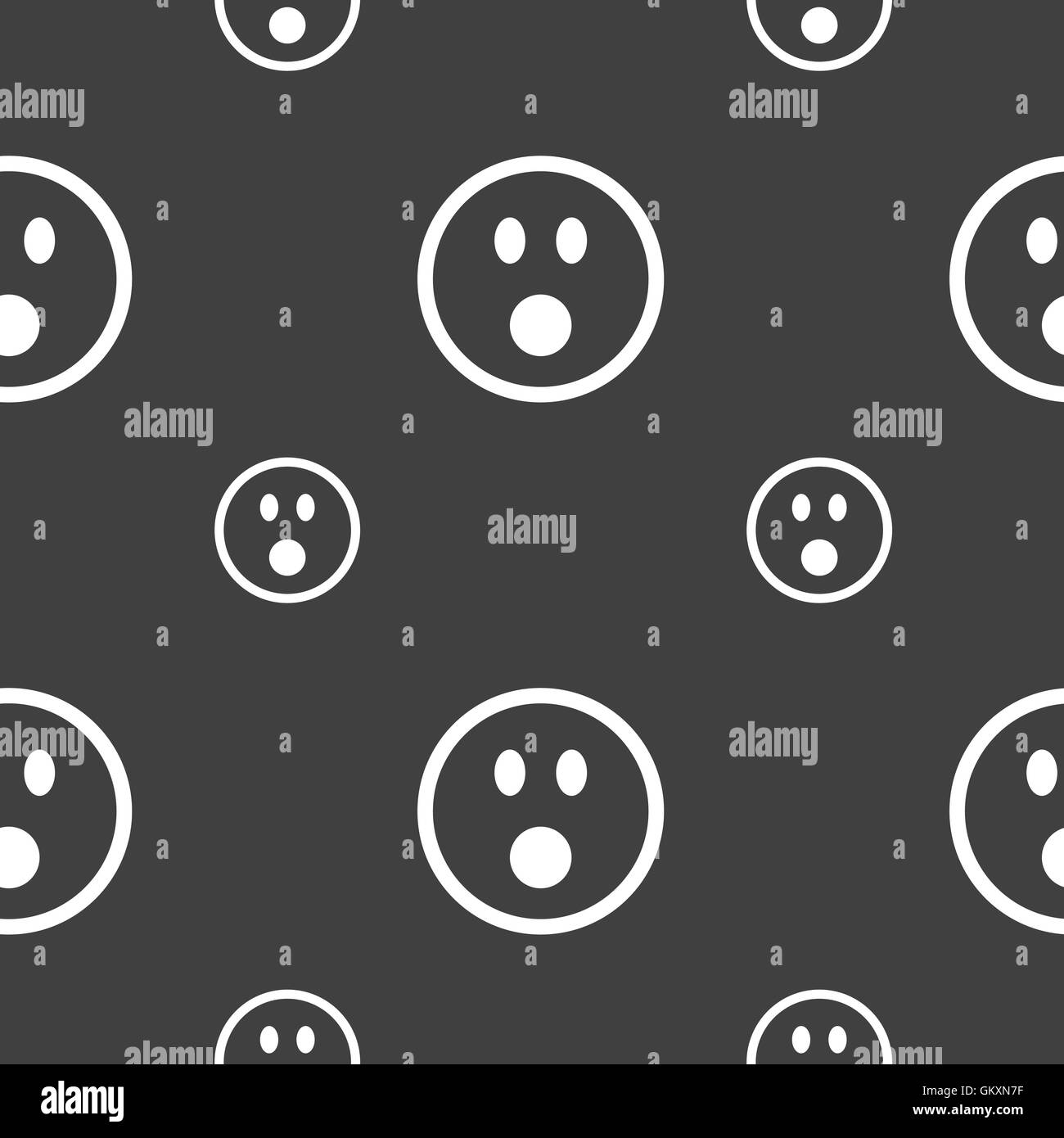 Shocked Face Smiley icon sign. Seamless pattern on a gray background. Vector Stock Vector