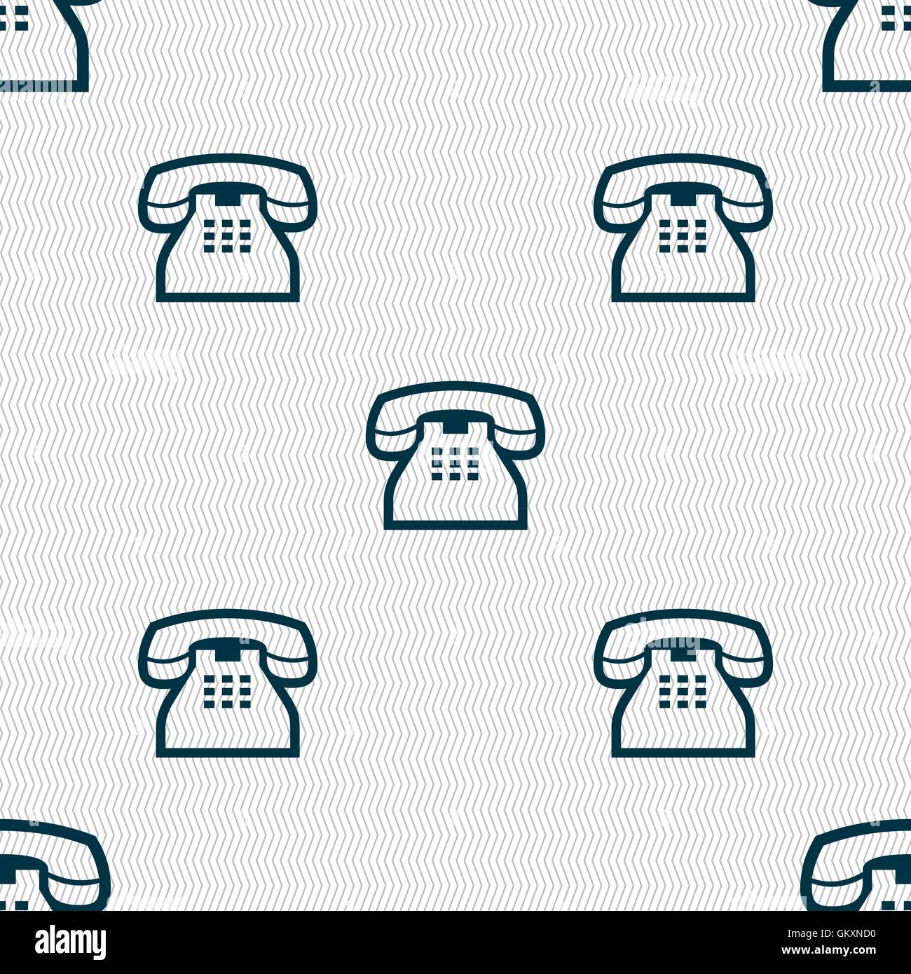 retro telephone handset icon sign. Seamless pattern with geometric texture. Vector Stock Vector