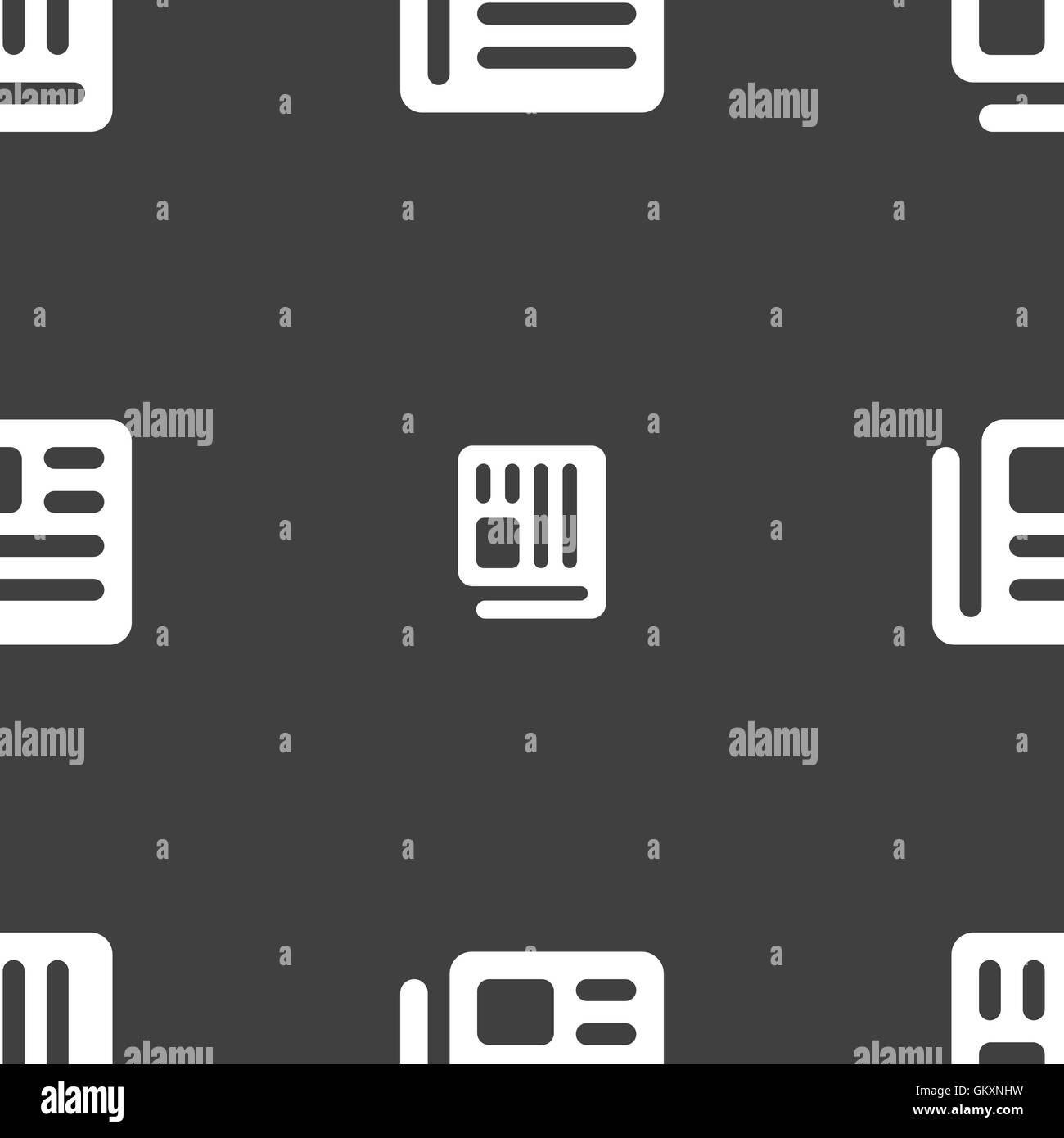 book, newspaper icon sign. Seamless pattern on a gray background. Vector Stock Vector