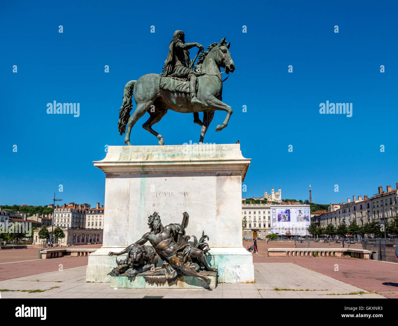 Statue of King Louis XIV on horseback. Place Bellecour in Lyon. Rhone