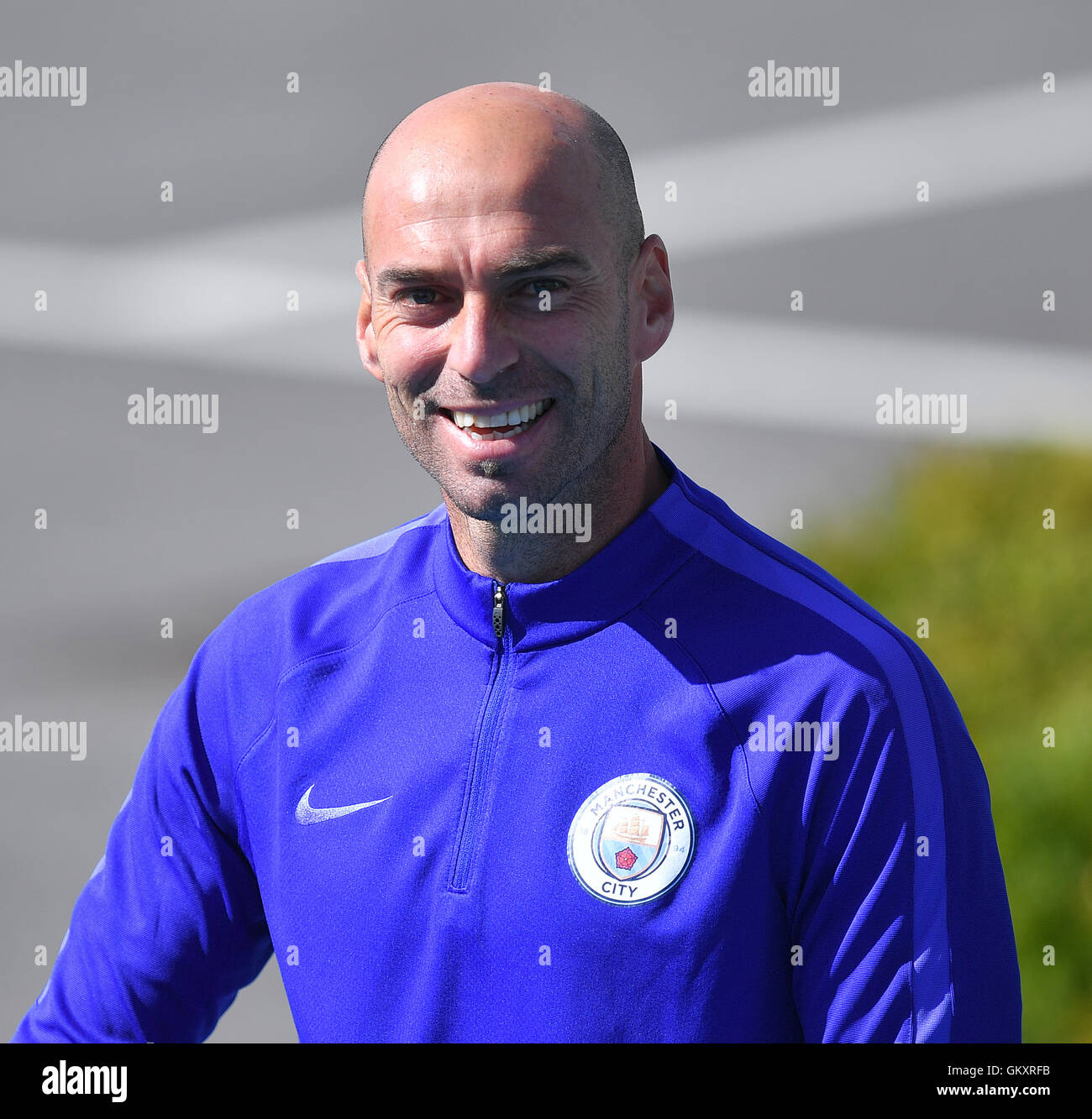Manchester City goalkeeper Willy Caballero during a training session at the City Football Academy, Manchester. Stock Photo