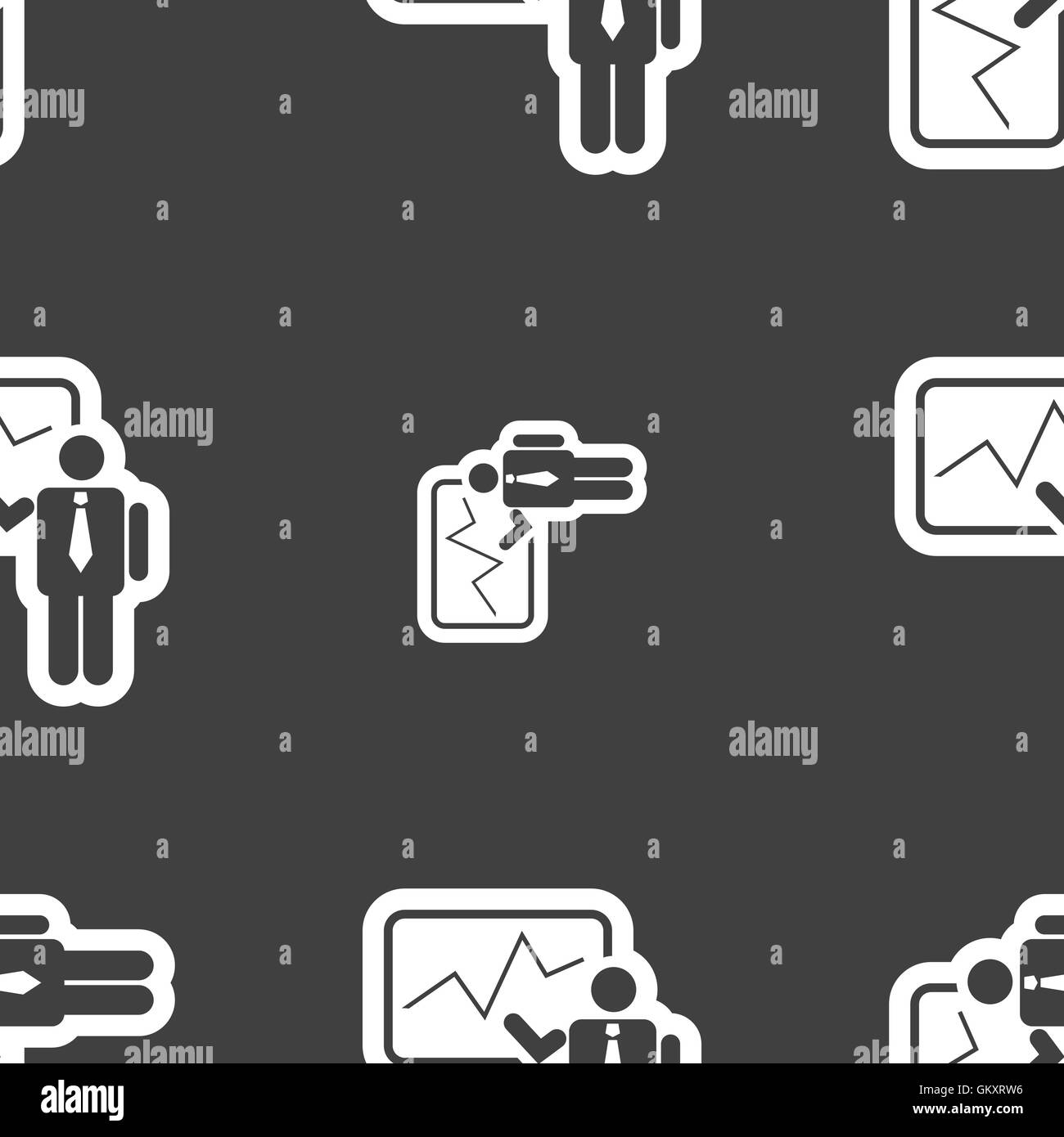 businessman making report icon sign. Seamless pattern on a gray ...