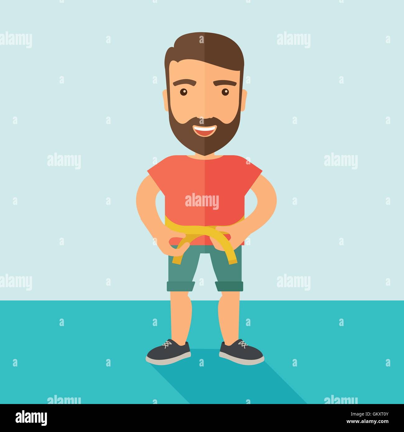 Man is practicing karate exercise. Stock Vector