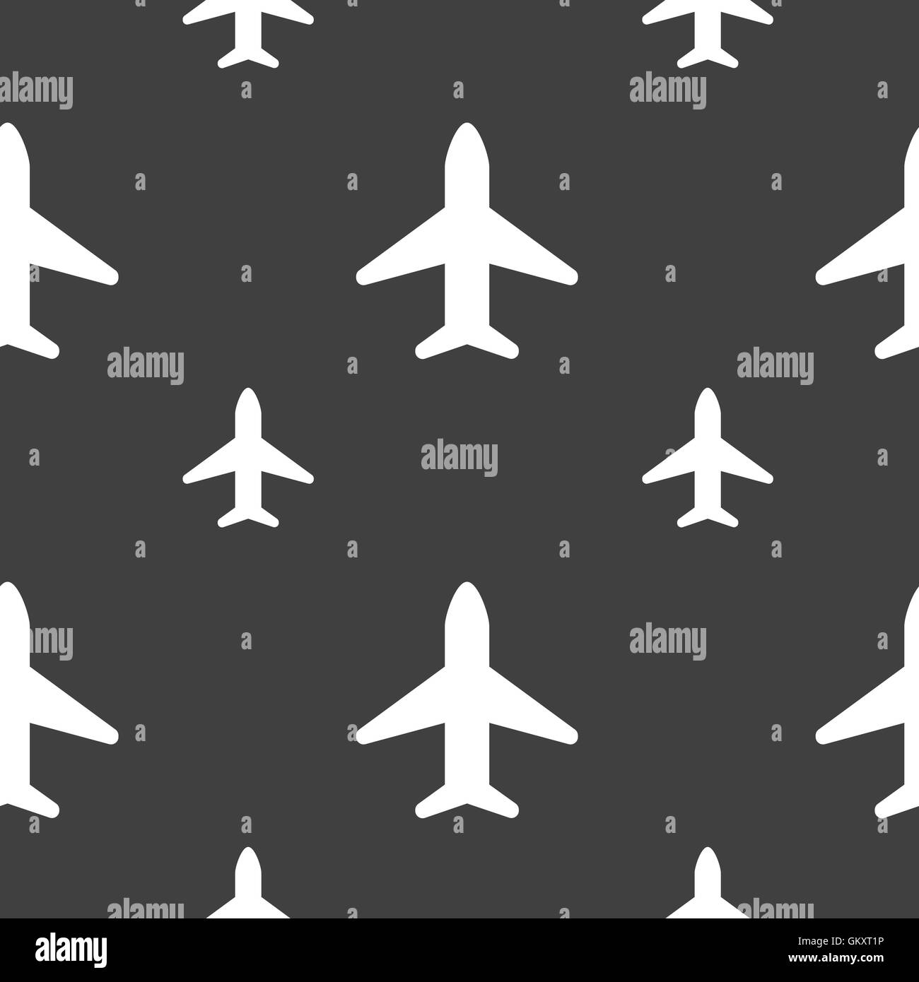 Airplane, Plane, Travel, Flight icon sign. Seamless pattern on a gray background. Vector Stock Vector