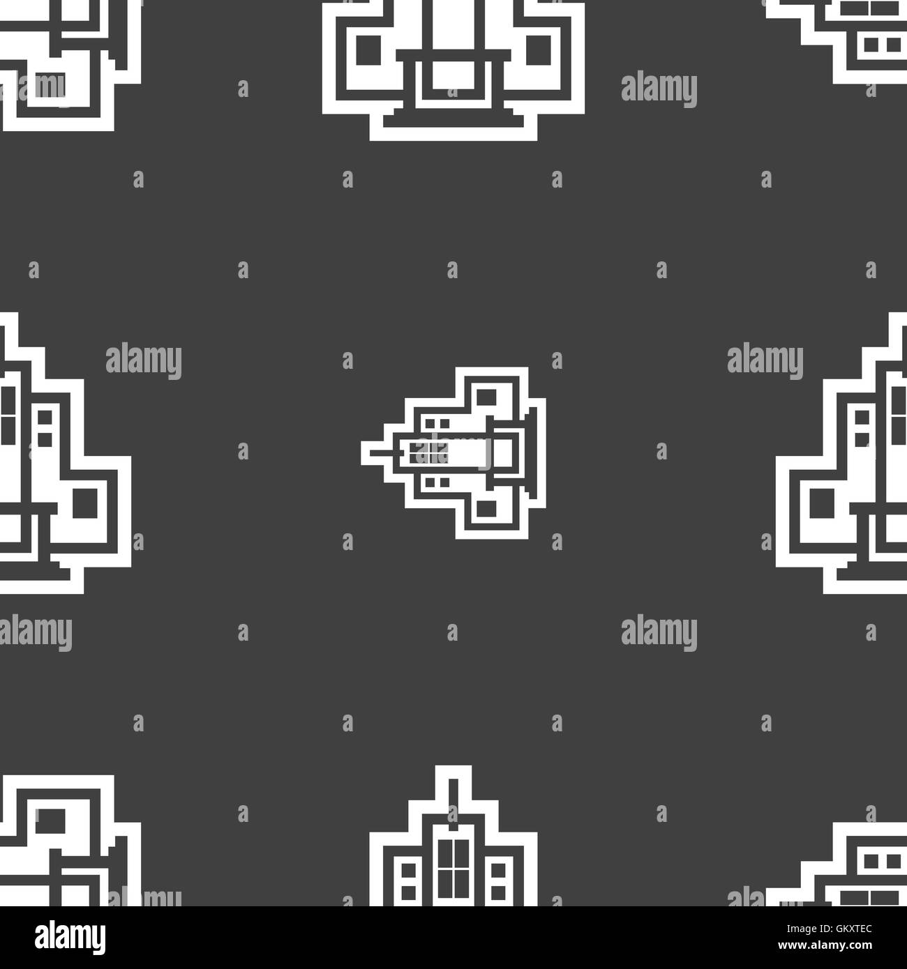 skyscraper icon sign. Seamless pattern on a gray background. Vector ...