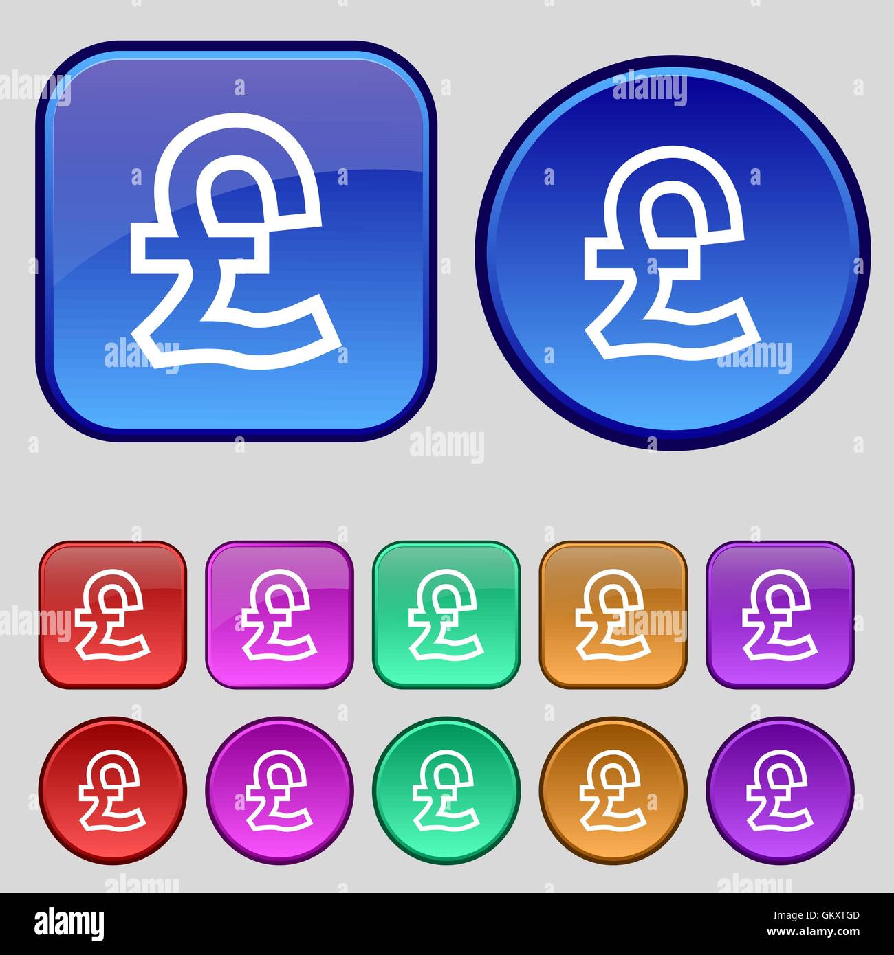 Pound Sterling icon sign. A set of twelve vintage buttons for your design. Vector Stock Vector