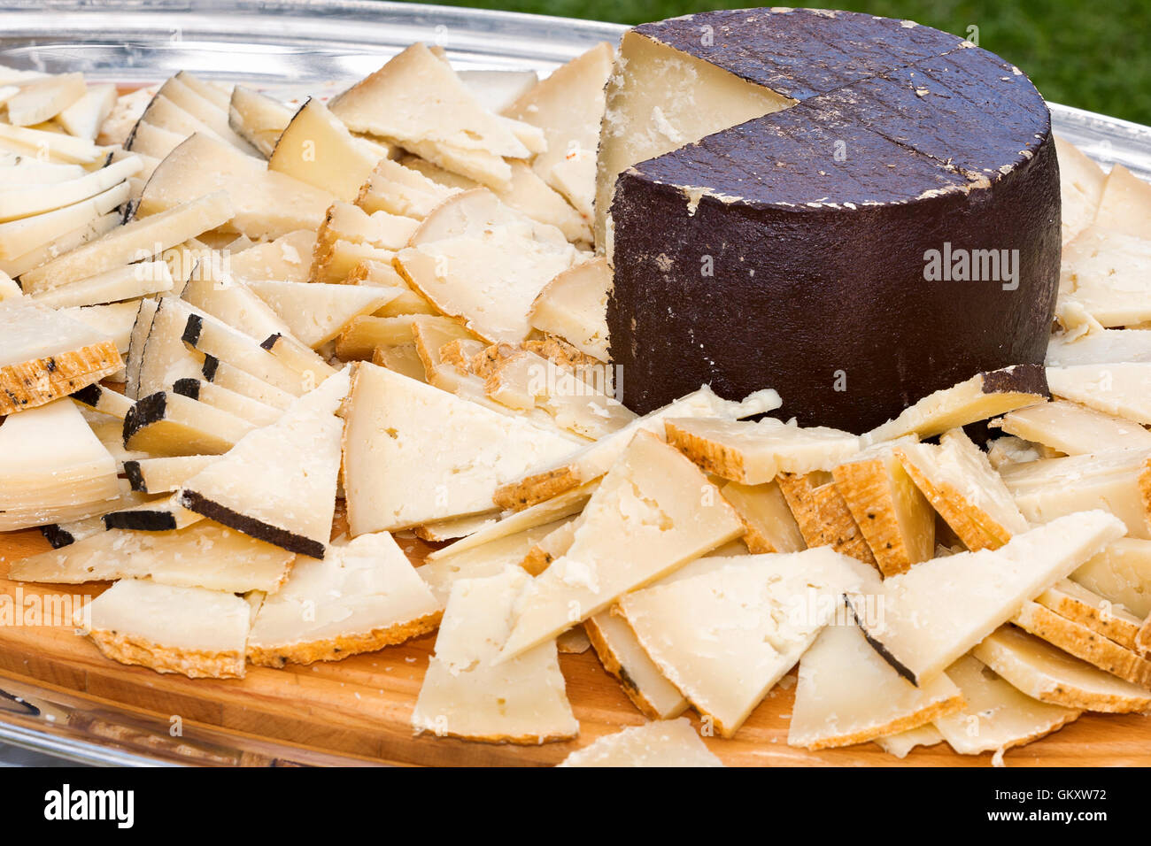 Buffet with pecorino cheese at wedding reception Stock Photo