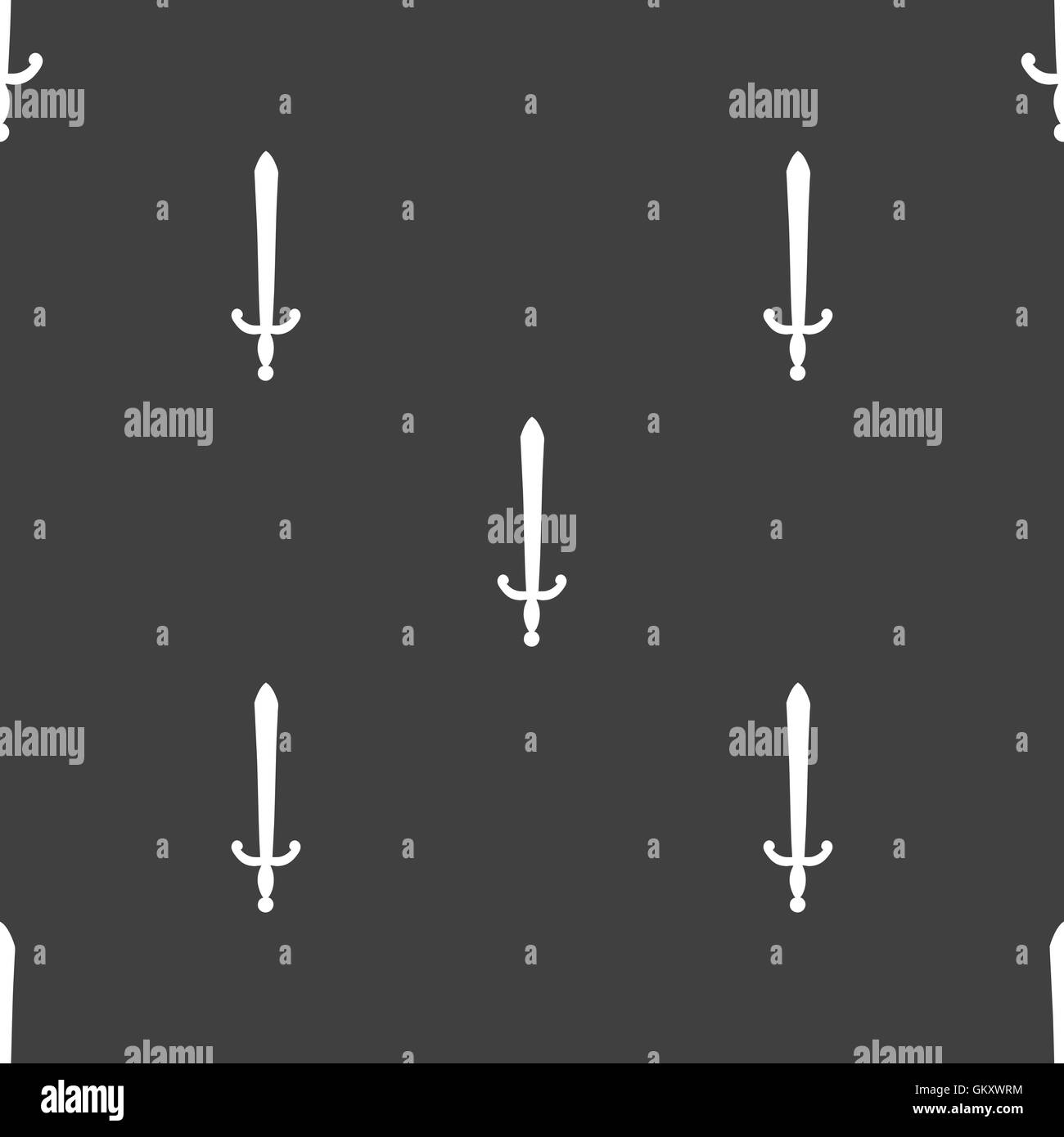 the sword icon sign. Seamless pattern on a gray background. Vector Stock Vector