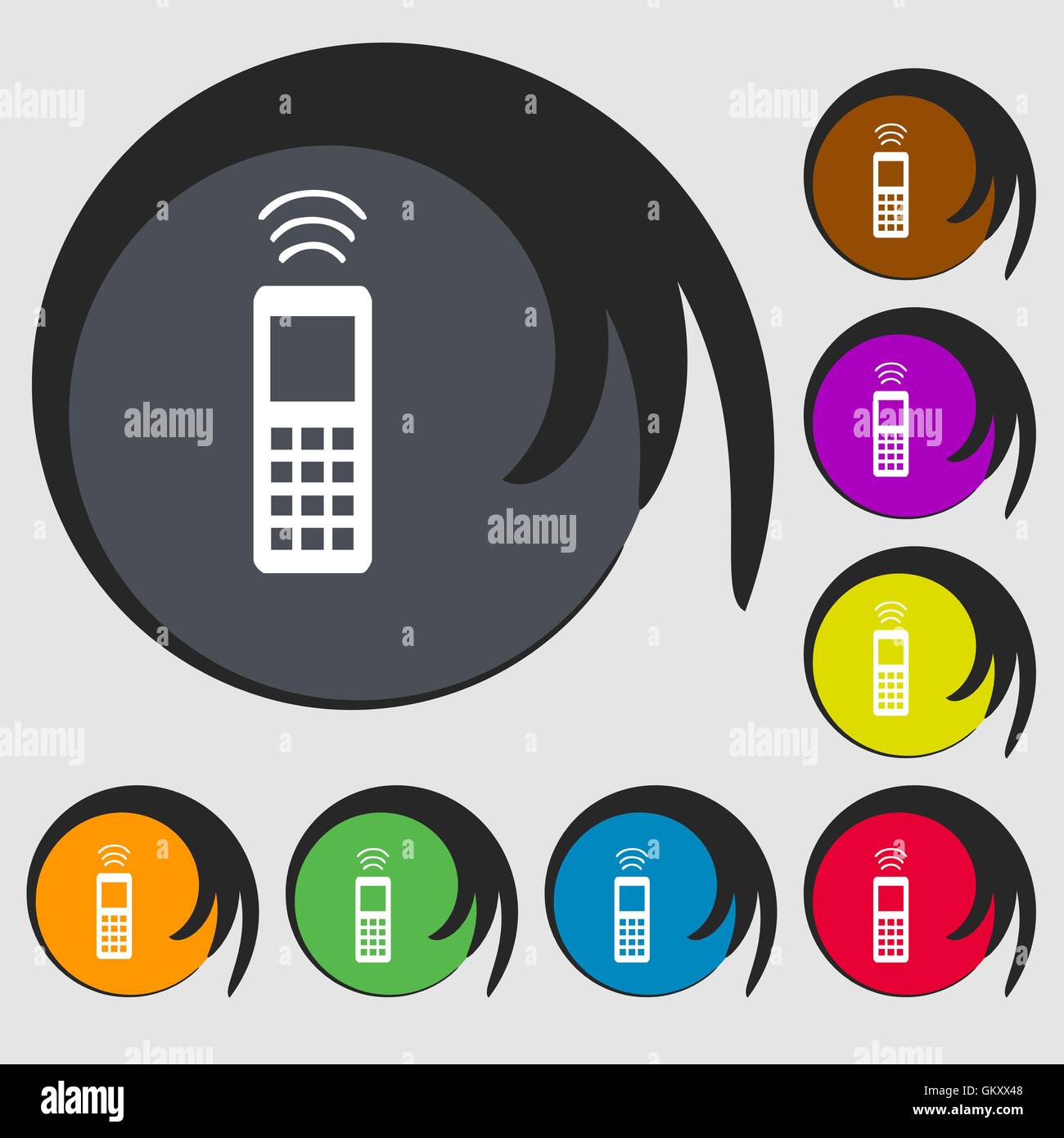 the remote control icon sign. Symbol on eight colored buttons. Vector Stock Vector